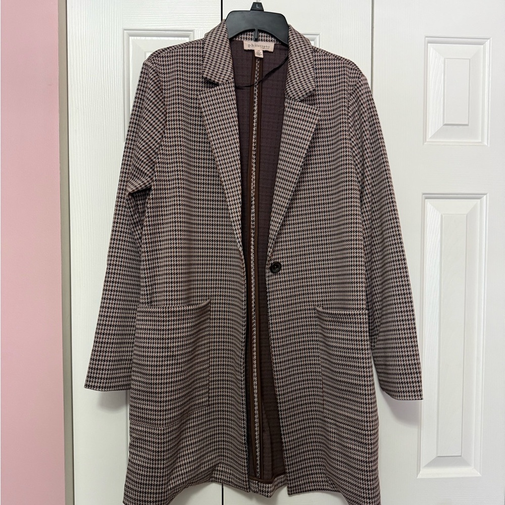 Philosophy Houndstooth Blazer in Black and Brown